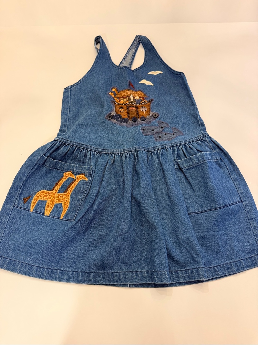 Vintage Sun Belt Denim Noah's Ark Jumper Dress Girls Embroidered-see measurement